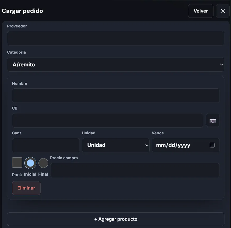 Carga de pedido