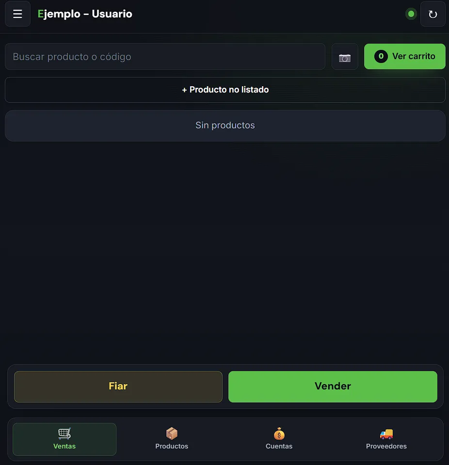 Pantalla de ventas vacía